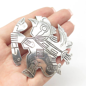 925 Sterling Silver Vintage Welsch Peruvian Tribal Bird Hunter Brooch & Pendant