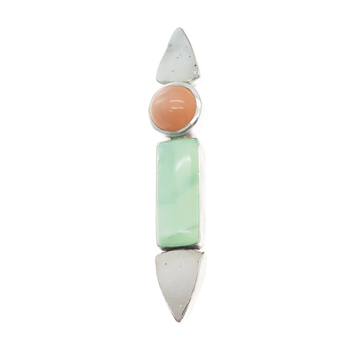 JODIE ARAGONA 925 Sterling Vintage Real Druzy & Optic Fiber Cat's Eye Pin Brooch
