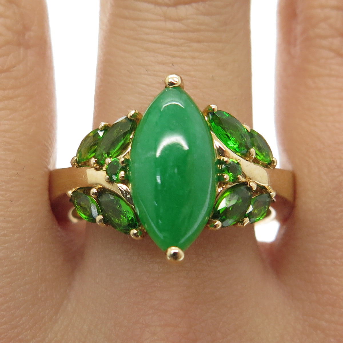 MICHELLE ALBALA 925 Sterling Silver Gold Plated Jade & Peridot Ring Size 10.25