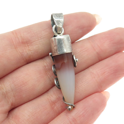 925 Sterling Silver Vintage Real Agate Floral Swirl Amulet Pendant