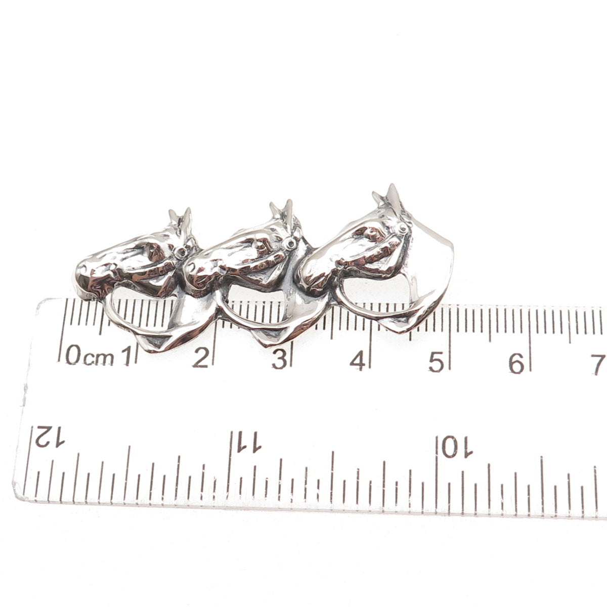925 Sterling Silver Antique Art Deco Three Horses Oxidized Pin Brooch