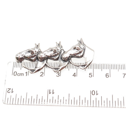 925 Sterling Silver Antique Art Deco Three Horses Oxidized Pin Brooch