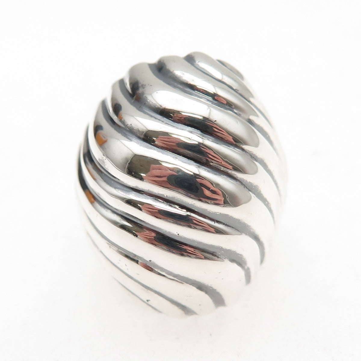 925 Sterling Silver Vintage Mexico Modernist Ribbed Oxidized Dome Ring Size 7.5