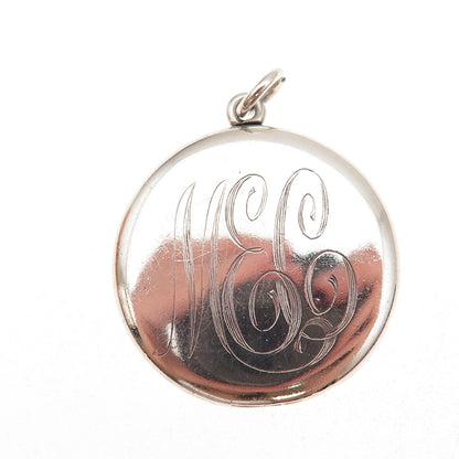 925 Sterling Silver Antique Art Deco Engraved MEC Monogram Locket Pendant