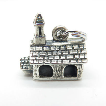 DANECRAFT 925 Sterling Silver Vintage Rural Country Church Mini 3D Charm Pendant