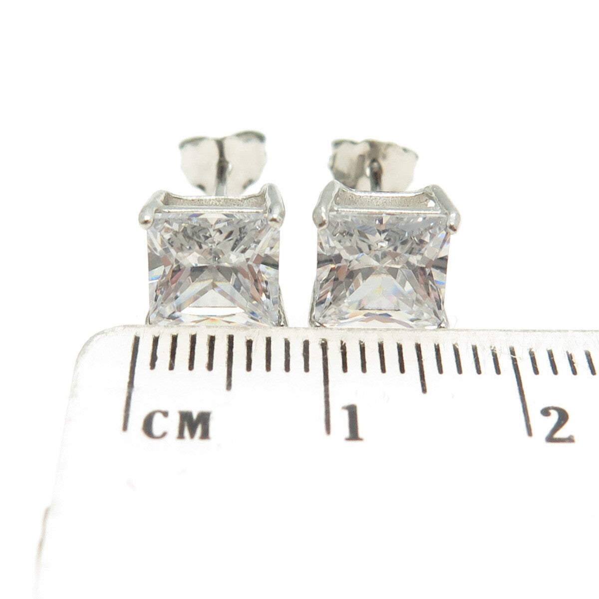 925 Sterling Silver Princess-Cut C Z Stud Earrings