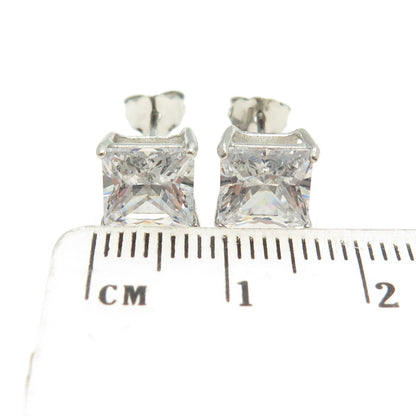 925 Sterling Silver Princess-Cut C Z Stud Earrings