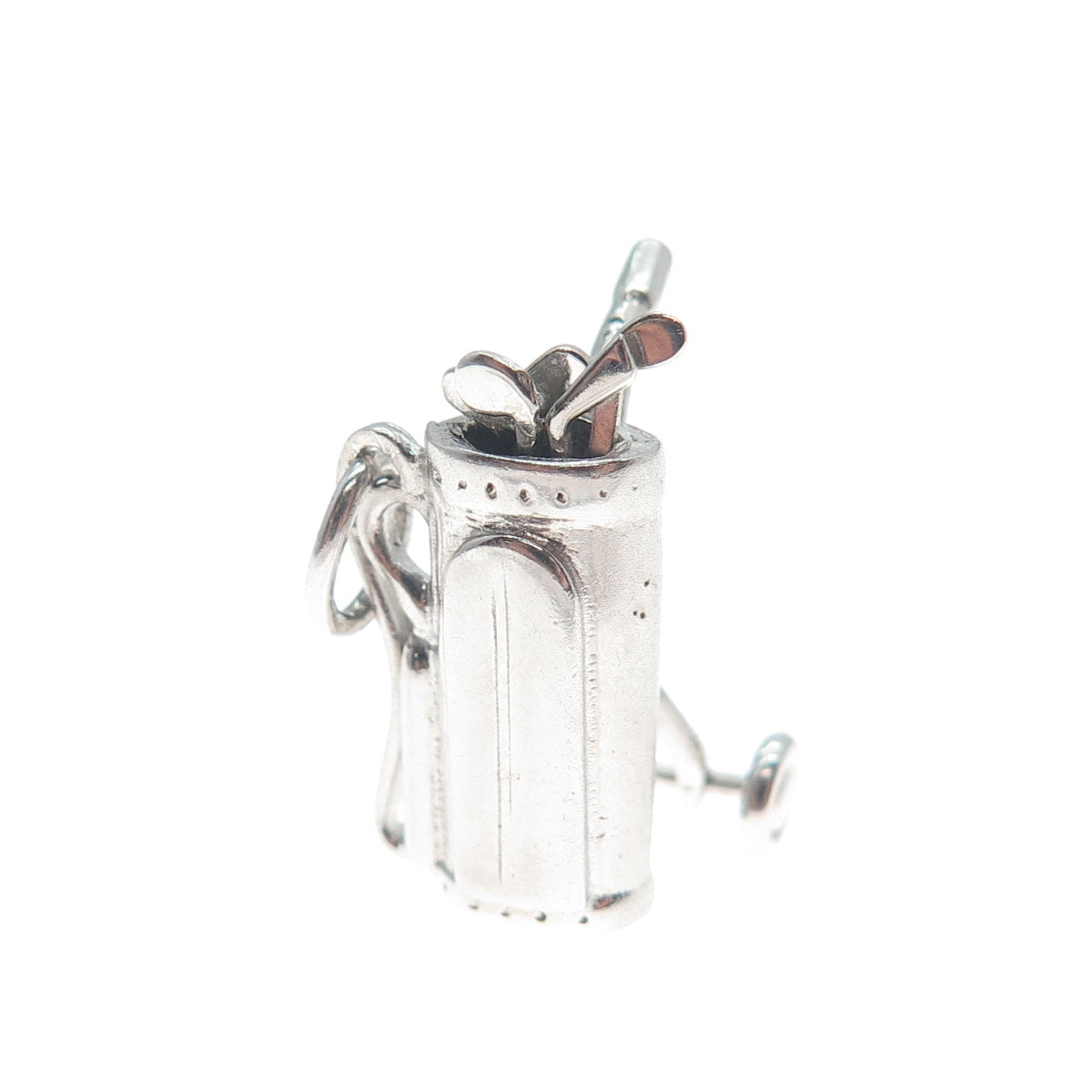 WELLS 925 Sterling Silver Vintage Golf Clubs Bag Minimalist 3D Charm Pendant