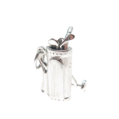 WELLS 925 Sterling Silver Vintage Golf Clubs Bag Minimalist 3D Charm Pendant