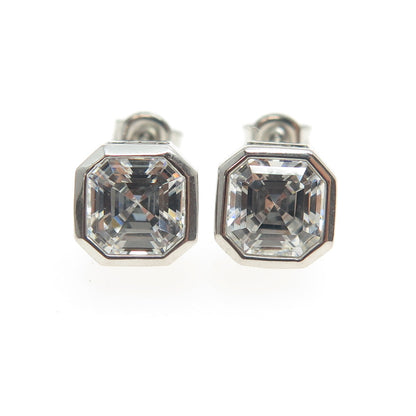 925 Sterling Silver Cushion-Cut Shaped C Z Stud Earrings