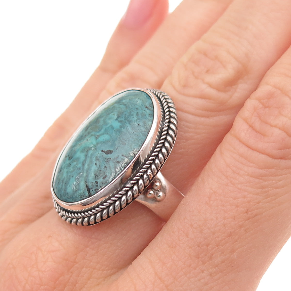 925 Sterling Silver Vintage Real Turquoise Oxidized Ring Size 8