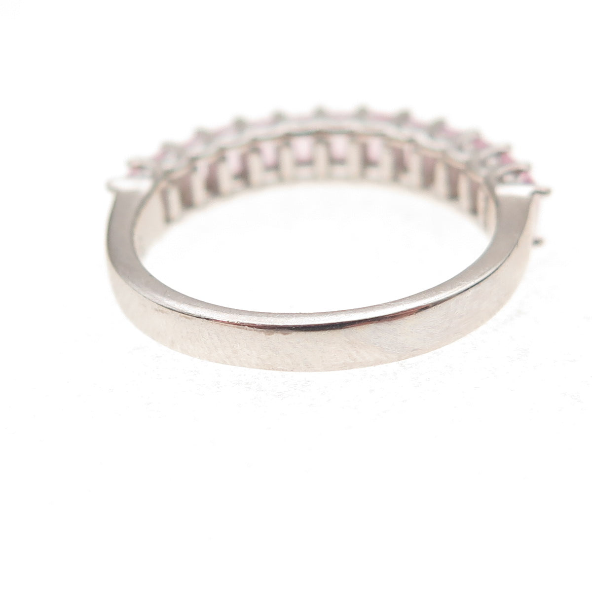 925 Sterling Silver Emerald-Cut Pink C Z Half Eternity Band Ring Size 6