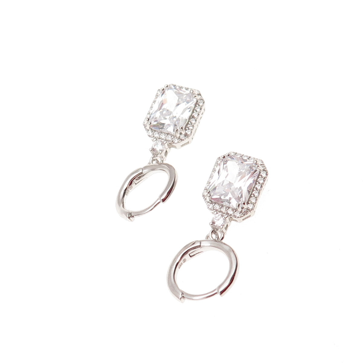 925 Sterling Silver Radiant & Round-Cut C Z Dangle Charm Hoop Earrings