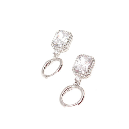 925 Sterling Silver Radiant & Round-Cut C Z Dangle Charm Hoop Earrings