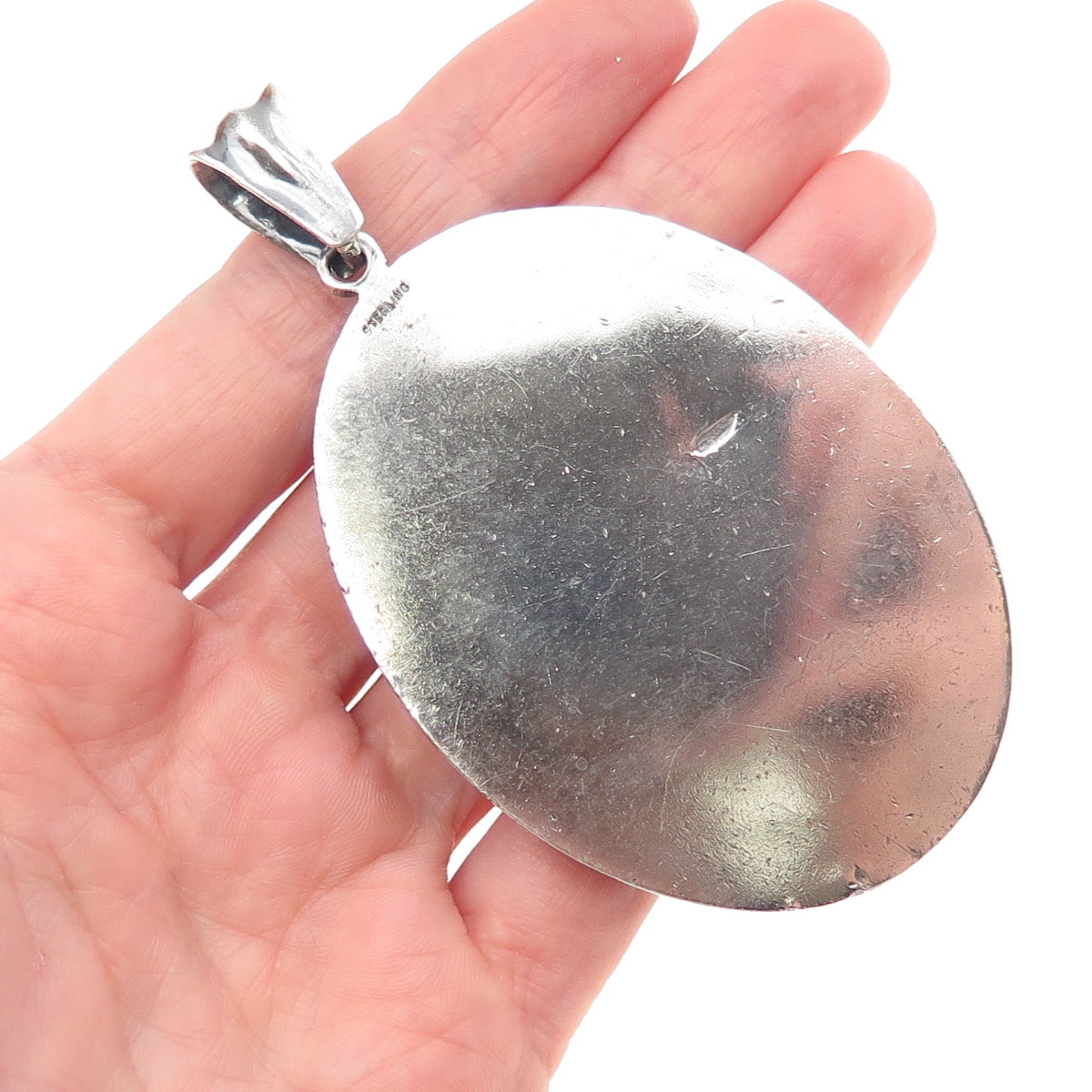 925 Sterling Silver Vintage St. Mary & Baby Jesus Oxidized Large Medal Pendant