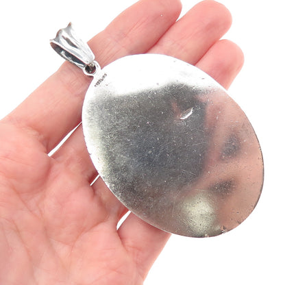 925 Sterling Silver Vintage St. Mary & Baby Jesus Oxidized Large Medal Pendant