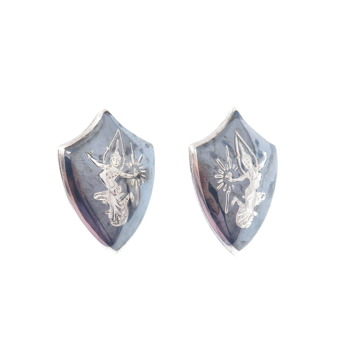 AMFARCO 925 Sterling Silver Antique Siam Niello Hindu Goddess Oxidized Earrings