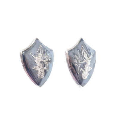 AMFARCO 925 Sterling Silver Antique Siam Niello Hindu Goddess Oxidized Earrings