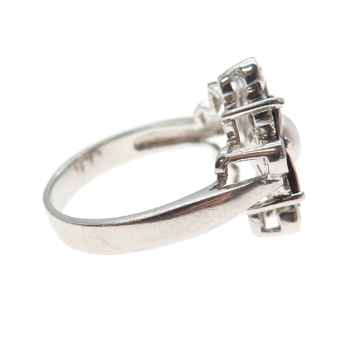 925 Sterling Silver Vintage Real Pearl Red Garnet Citrine Flower Ring Size 9.25