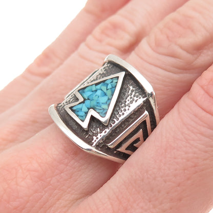 Silver Cloud Old Pawn 925 Sterling Vintage Turquoise Inlay Arrow Ring Size 8.75