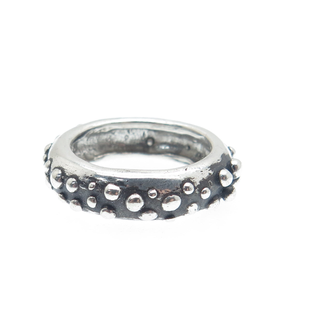 925 Sterling Silver Vintage Modernist Granulated Oxidized Band Ring Size 6.25