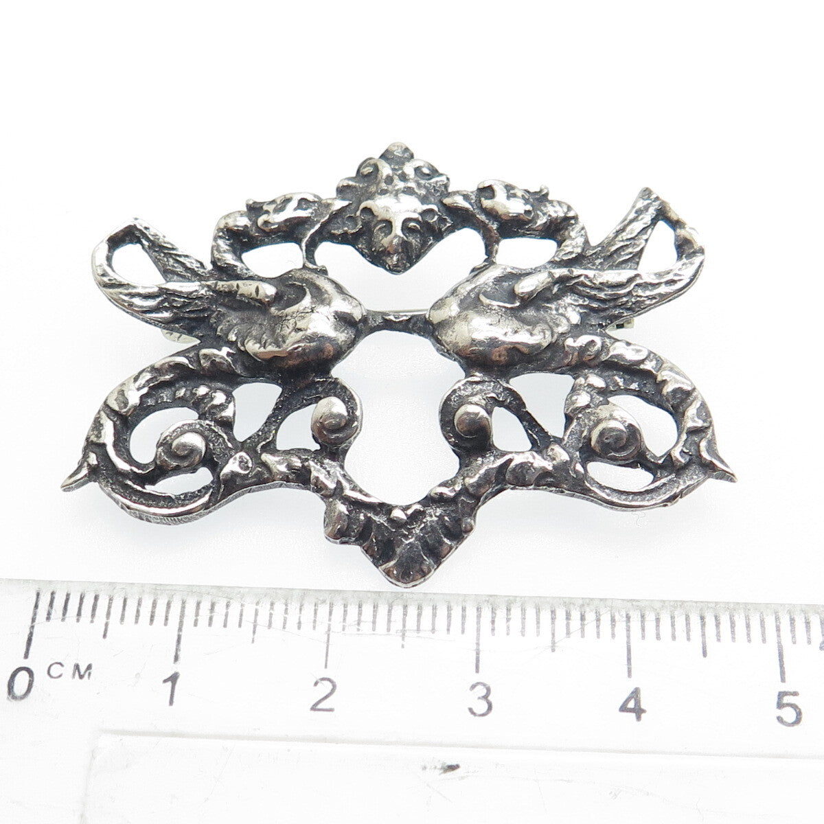 PERUZZI BOSTON 925 Sterling Silver Antique Art Deco Cherub Oxidized Pin Brooch