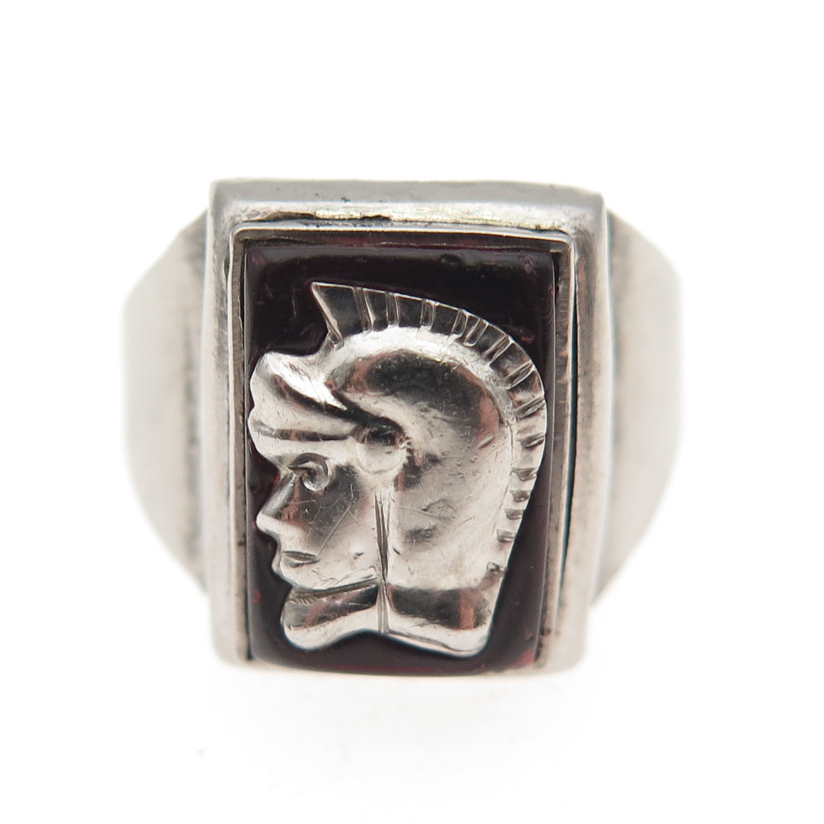 Silver-Tone Antique Art Deco Enamel Roman Warrior Ring Size 6.5