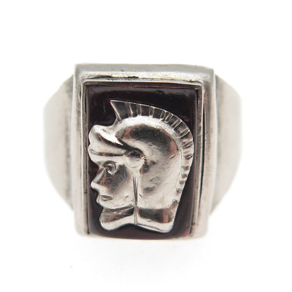 Silver-Tone Antique Art Deco Enamel Roman Warrior Ring Size 6.5