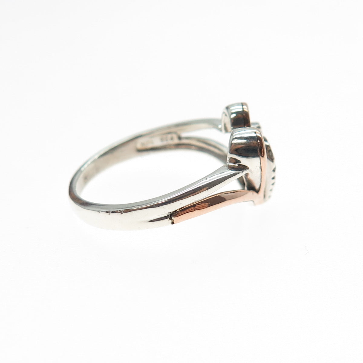 SUN 925 Sterling Silver 10K Gold Real Diamond Couple Heart Ring Size 7