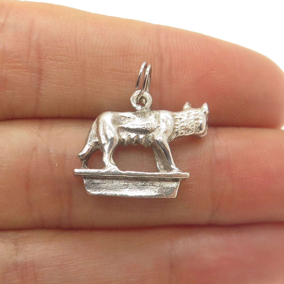 800 Silver Antique Art Deco Rome Capitoline Wolf Statue Minimalist Pendant