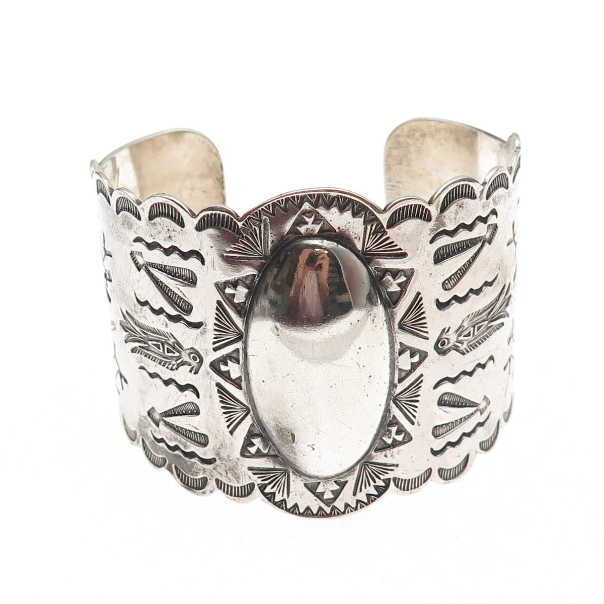 Old Pawn 925 Sterling Vintage Southwestern Heavy 63.7g Wide Cuff Bracelet 7.25"