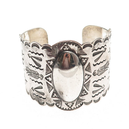 Old Pawn 925 Sterling Vintage Southwestern Heavy 63.7g Wide Cuff Bracelet 7.25"