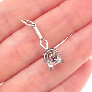 925 Sterling Silver Antique Art Deco Tea Strainer Oxidized 3D Charm Pendant