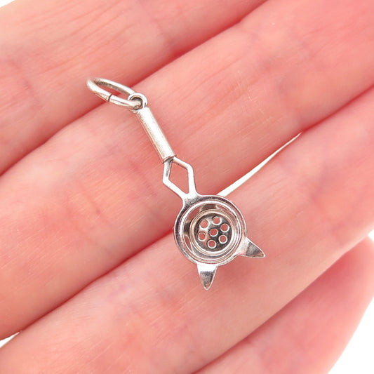 925 Sterling Silver Antique Art Deco Tea Strainer Oxidized 3D Charm Pendant