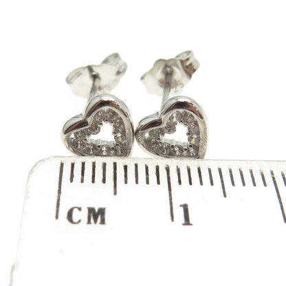 925 Sterling Silver Round-Cut C Z Heart Stud Earrings