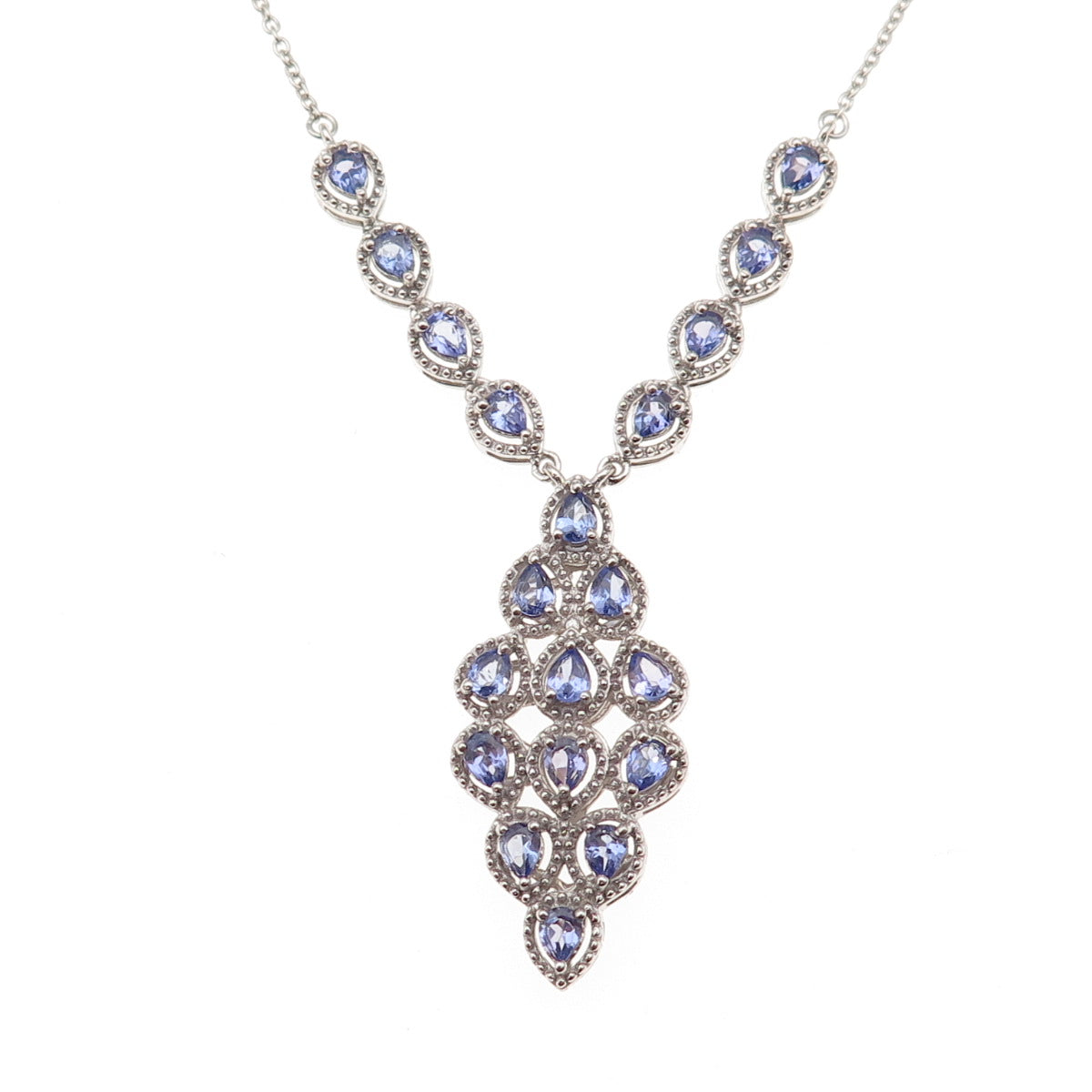 Chuck Clemency 925 Sterling Silver Real Tanzanite Cable Chain Necklace 18"