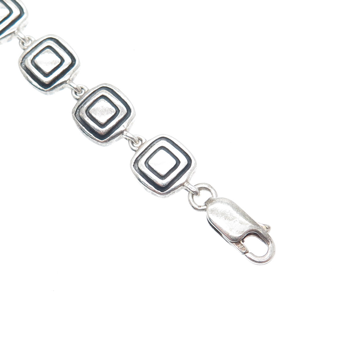 925 Sterling Silver Vintage Fancy Square Link Bracelet 7"
