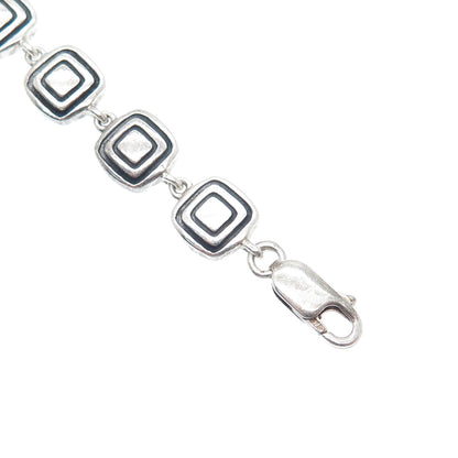 925 Sterling Silver Vintage Fancy Square Link Bracelet 7"