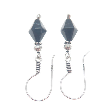 800 Silver Vintage Egypt Real Black Agate Dangle Earrings