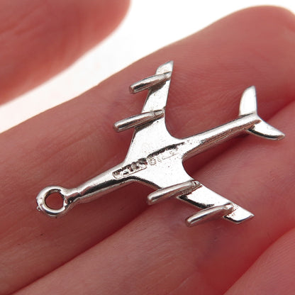 Wells 925 Sterling Silver Vintage Airplane 3D Charm Pendant