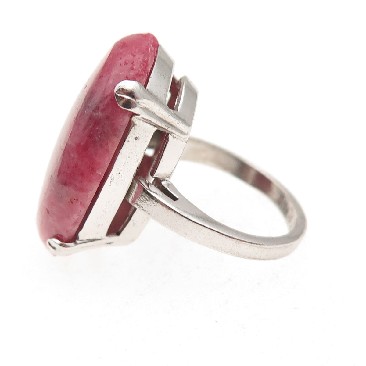 925 Sterling Silver Antique Art Deco Real Cabochon Rhodonite Ring Size 4