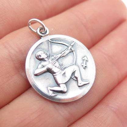925 Sterling Silver Vintage Sagittarius Zodiac Sign Oxidized Charm Pendant