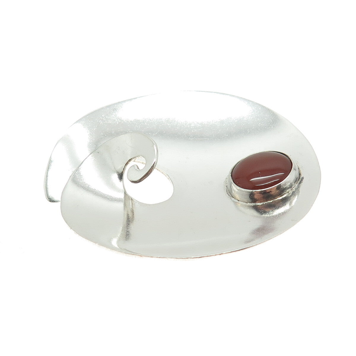 925 Sterling Silver Vintage Mexico Real Carnelian Gemstone Modernist Pin Brooch