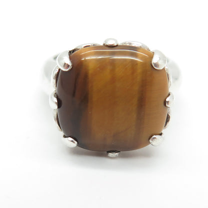 AIL Aluma 925 Sterling Silver Vintage Real Tiger Eye Modernist Ring Size 7.75