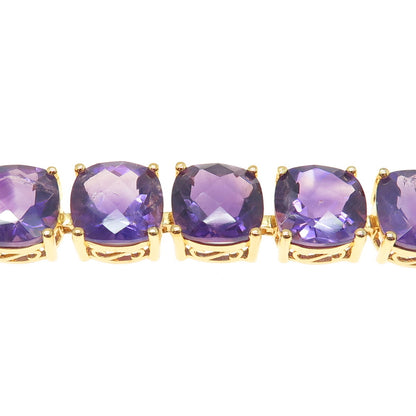 925 Sterling Silver Gold Plated Real Cushion-Cut Amethyst Bracelet 8"