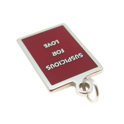 925 Sterling Silver Red Enamel "Suspicious For Love" Minimalist Charm Pendant