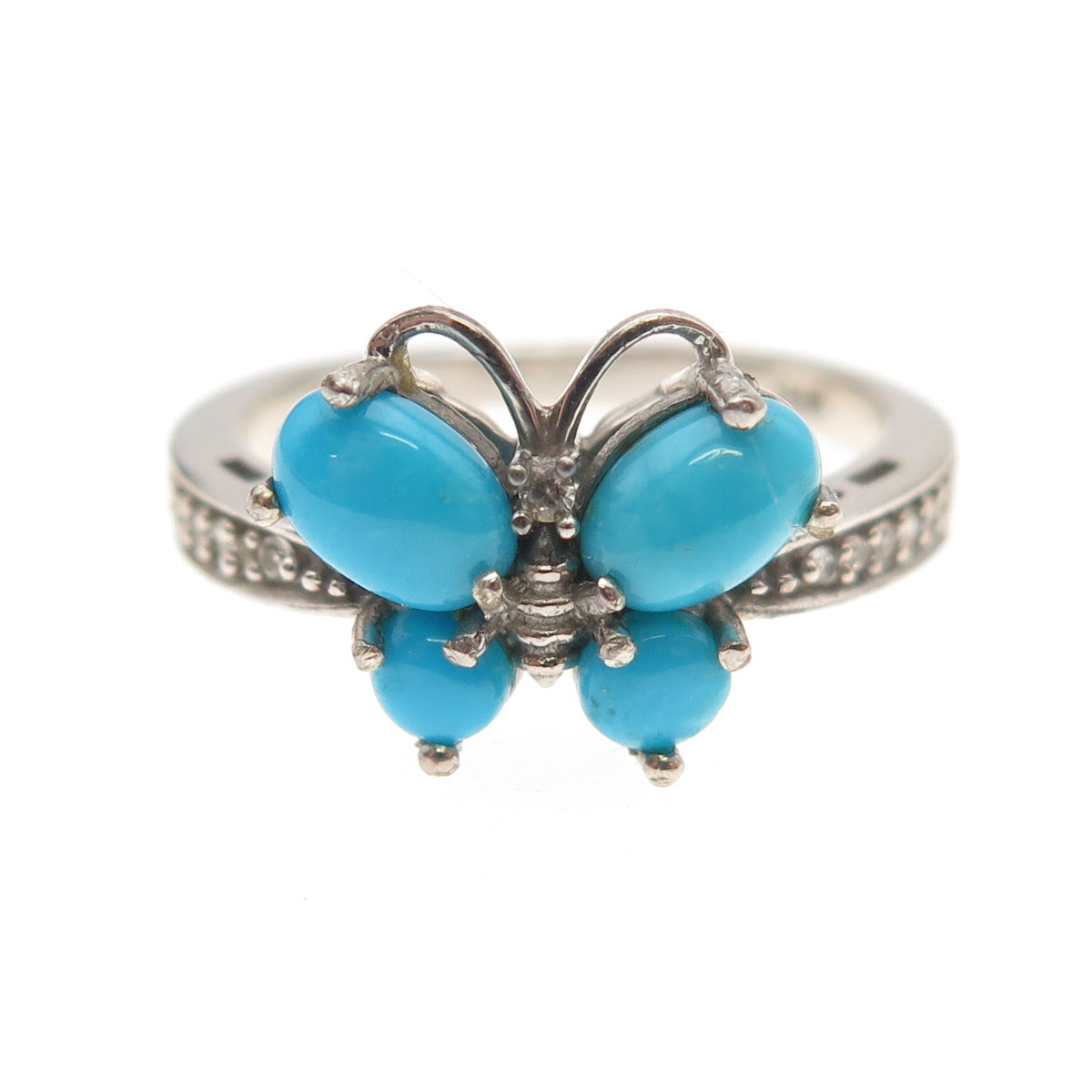 Chuck Clemency 925 Sterling Silver Real Turquoise Topaz Butterfly Ring Size 7.25