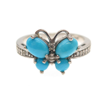 Chuck Clemency 925 Sterling Silver Real Turquoise Topaz Butterfly Ring Size 7.25