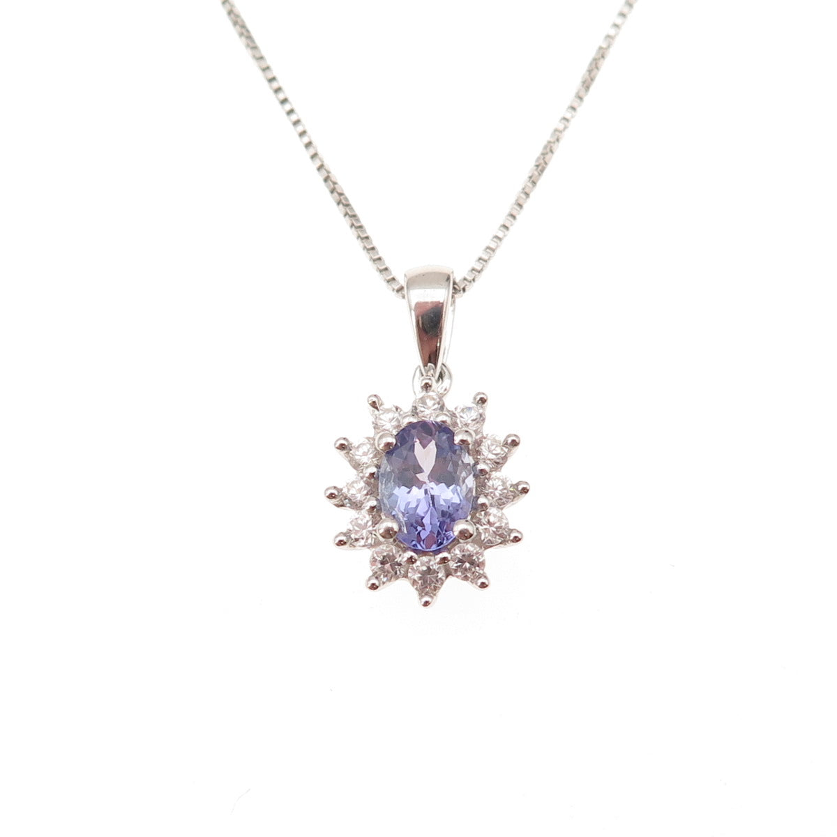 925 Sterling Silver Real Tanzanite & White Topaz Box Chain Necklace 18-20"