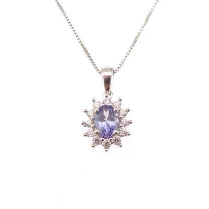 925 Sterling Silver Real Tanzanite & White Topaz Box Chain Necklace 18-20"